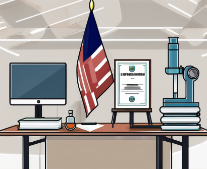 A classroom setting with a certificate on the wall