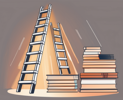 A ladder leaning against a stack of books