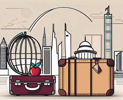 A suitcase filled with teaching tools such as a globe