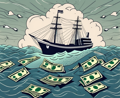 A sinking ship labeled 'education' in a stormy sea