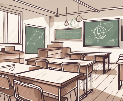 A classroom setting with various teaching aids and resources