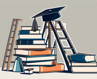A stack of books next to a graduation cap