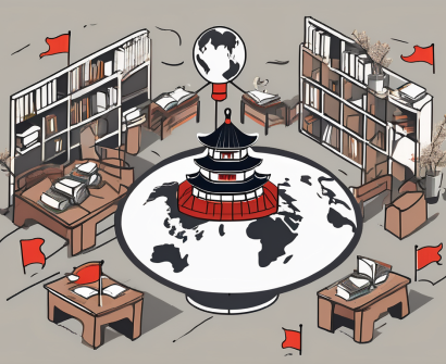 A classroom with various symbols of china (like the great wall