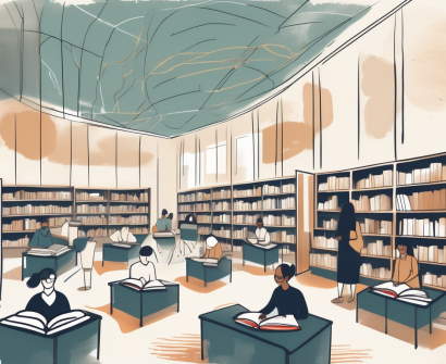 A diverse array of international school buildings with open books floating around