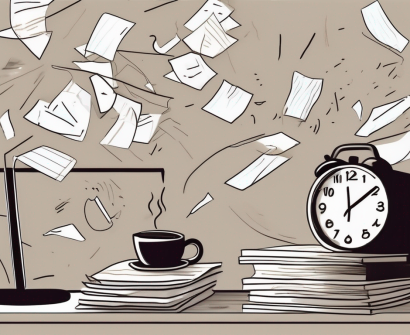 A classroom scene with scattered papers