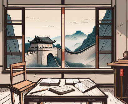 A traditional chinese classroom setting with chalkboard
