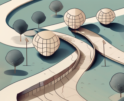 A pathway leading towards a school building shaped like the uae map