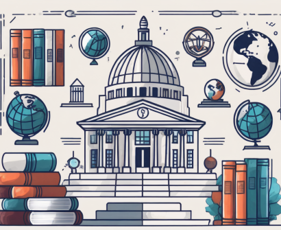 A prestigious international school building with seven symbolic pillars representing the educational standards