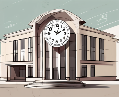 A school building in qatar with a clock showing different times of the day