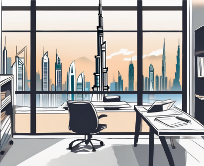 A classroom setting in dubai with a teacher's desk