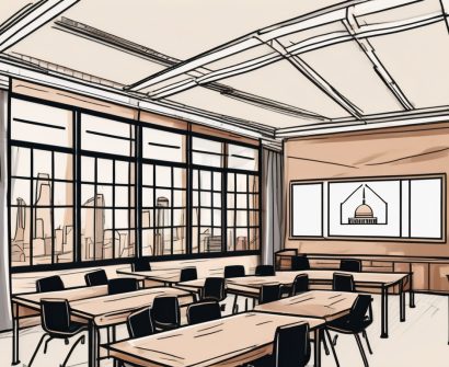 A classroom setting split in half