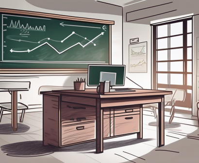 A classroom setting in qatar with a teacher's desk