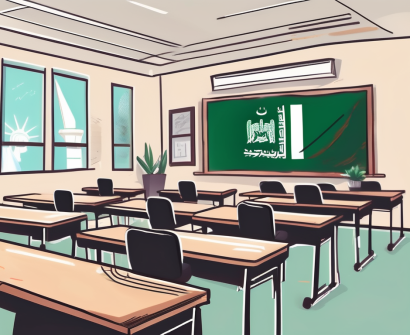 A classroom setting with english textbooks on desks