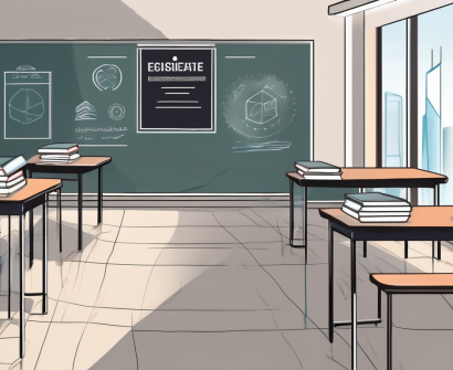 A classroom setting in dubai with english teaching materials like books and a chalkboard