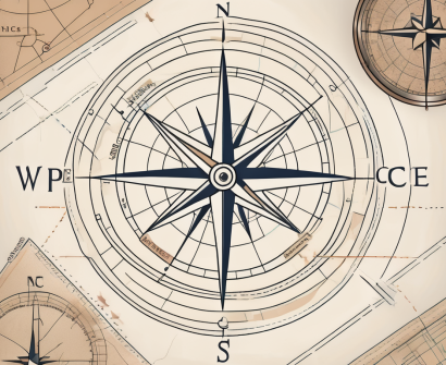 A compass and a map with various educational paths marked out