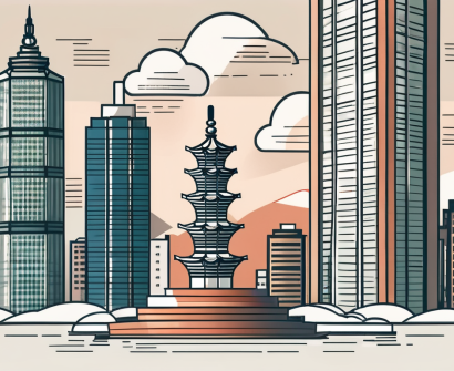 A scale balancing coins and an iconic taiwan landmark such as taipei 101