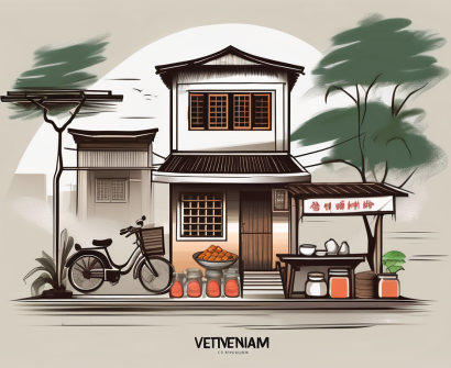A variety of vietnamese lifestyle elements such as traditional houses