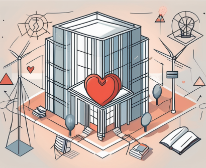 An international school building surrounded by various symbols of support like a safety net