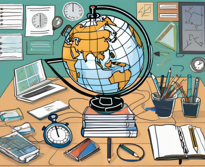 Various educational tools such as a globe (representing cultural competence)