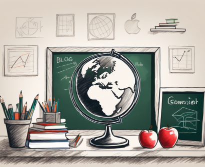 A classroom scene with various educational tools and elements