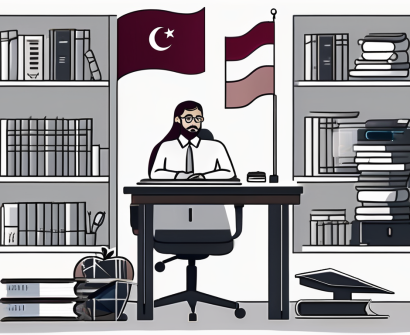 A typical qatari school building with a flag