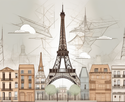 The iconic eiffel tower with five different school buildings