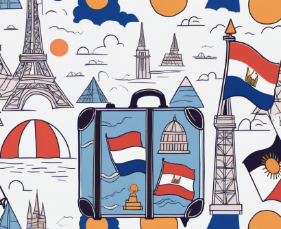 A suitcase filled with various symbols representing different countries