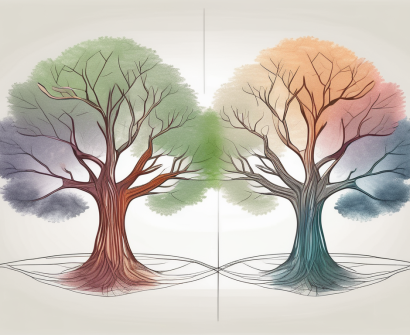 Two different colored trees growing intertwined