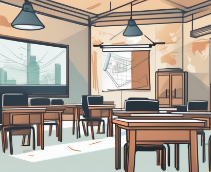 A classroom setting in thailand with a mix of traditional and modern educational tools