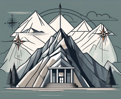 A school building with a towering mountain behind it