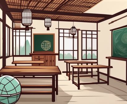 A classroom setting with traditional vietnamese elements