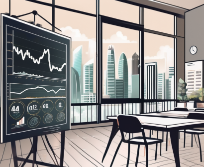 A classroom with a chalkboard displaying various graphs and charts representing cost of living and salaries