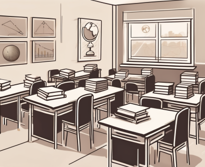 A classroom setting in an international school with different educational tools like books