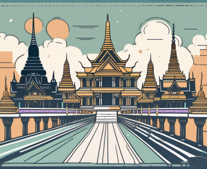 A symbolic hurdle track with various iconic landmarks of bangkok