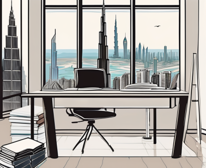 A classroom setting with a teacher's desk