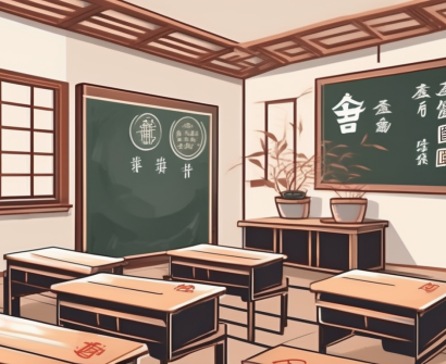 A classroom setting in china with two chalkboards showing different teaching strategies