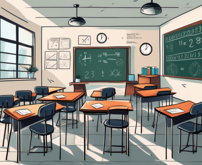 A classroom scene in singapore with empty desks and chairs