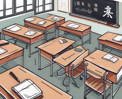 A classroom setting in china with a chalkboard