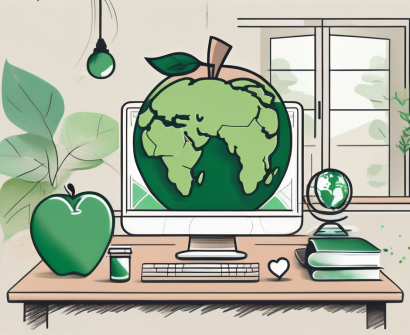 A tranquil thai classroom setting with various symbolic elements like a globe