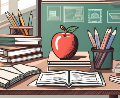 A classroom setting in thailand with teaching materials on the desk and an apple