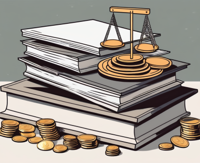 A heavy stack of books and papers teetering on one side of a balanced scale