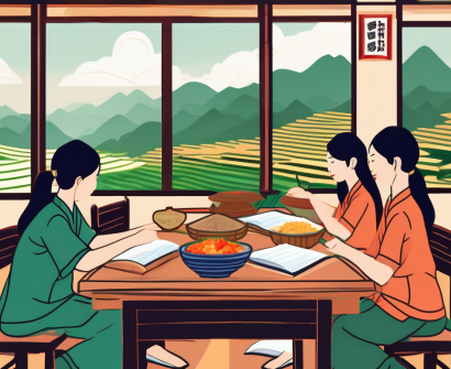 A vibrant vietnamese classroom setting with traditional elements