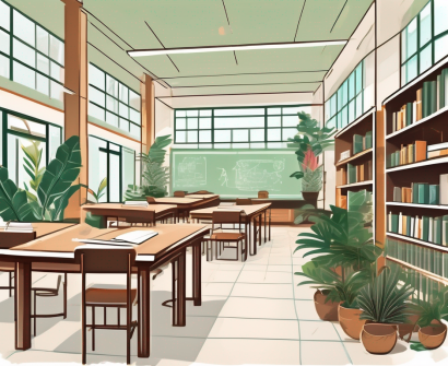 Various school facilities such as a modern classroom