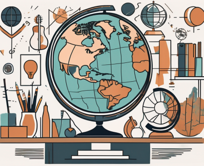 A classroom filled with various cultural symbols and artifacts