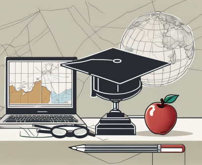 A teacher's desk with a textbook