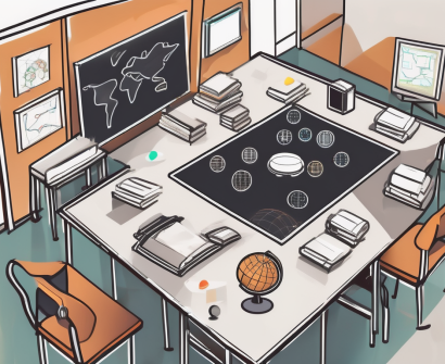 A classroom setting in malaysia with various educational tools like books