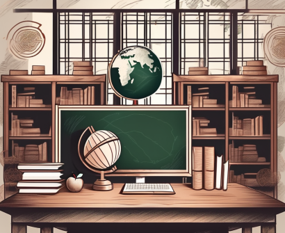 A classroom setting with traditional chinese architectural elements