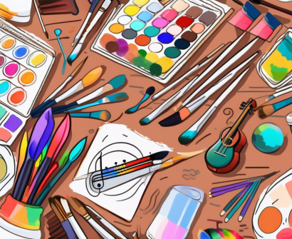 A vibrant thai classroom setting filled with various art supplies like paintbrushes