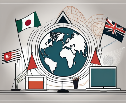 A digital classroom setting with elements symbolizing indonesia