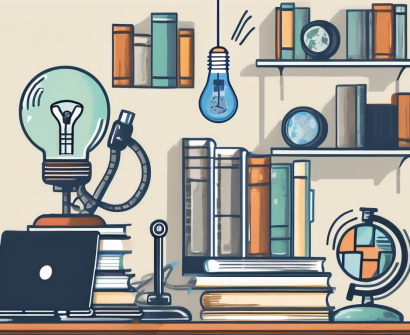 A classroom setting with various educational tools like books
